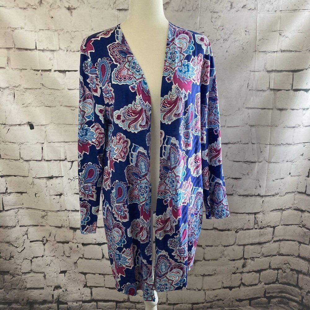 Chico’s 2 The Ultimate Tee Cardigan Paisley Print Open Front Womens Size Large